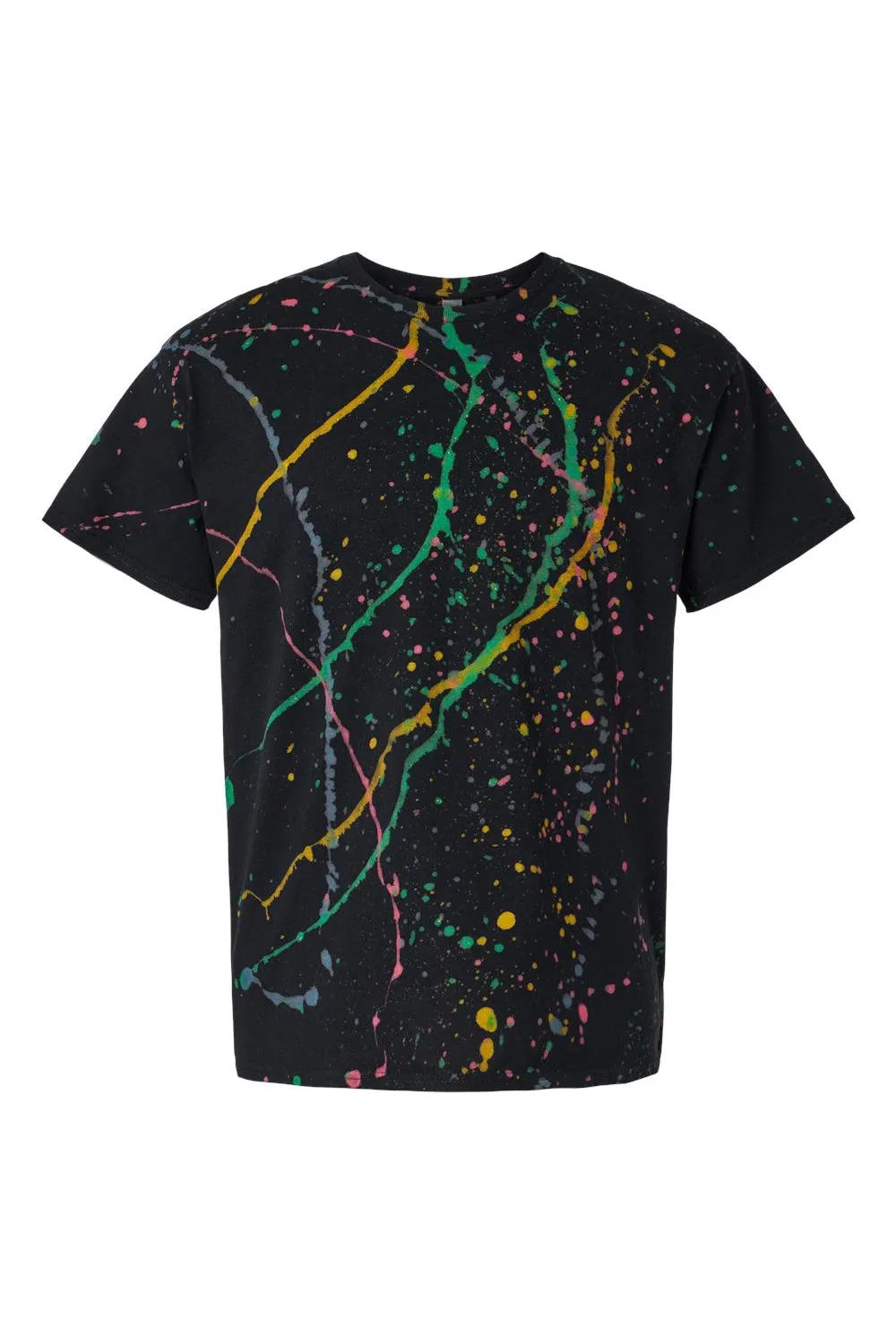 Dyenomite Mens Splatter Short Sleeve Crewneck T-Shirt - Black/Rainbow Clothing Dyenomite