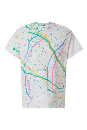 Dyenomite Mens Splatter Short Sleeve Crewneck T-Shirt - White/Rainbow Clothing Dyenomite