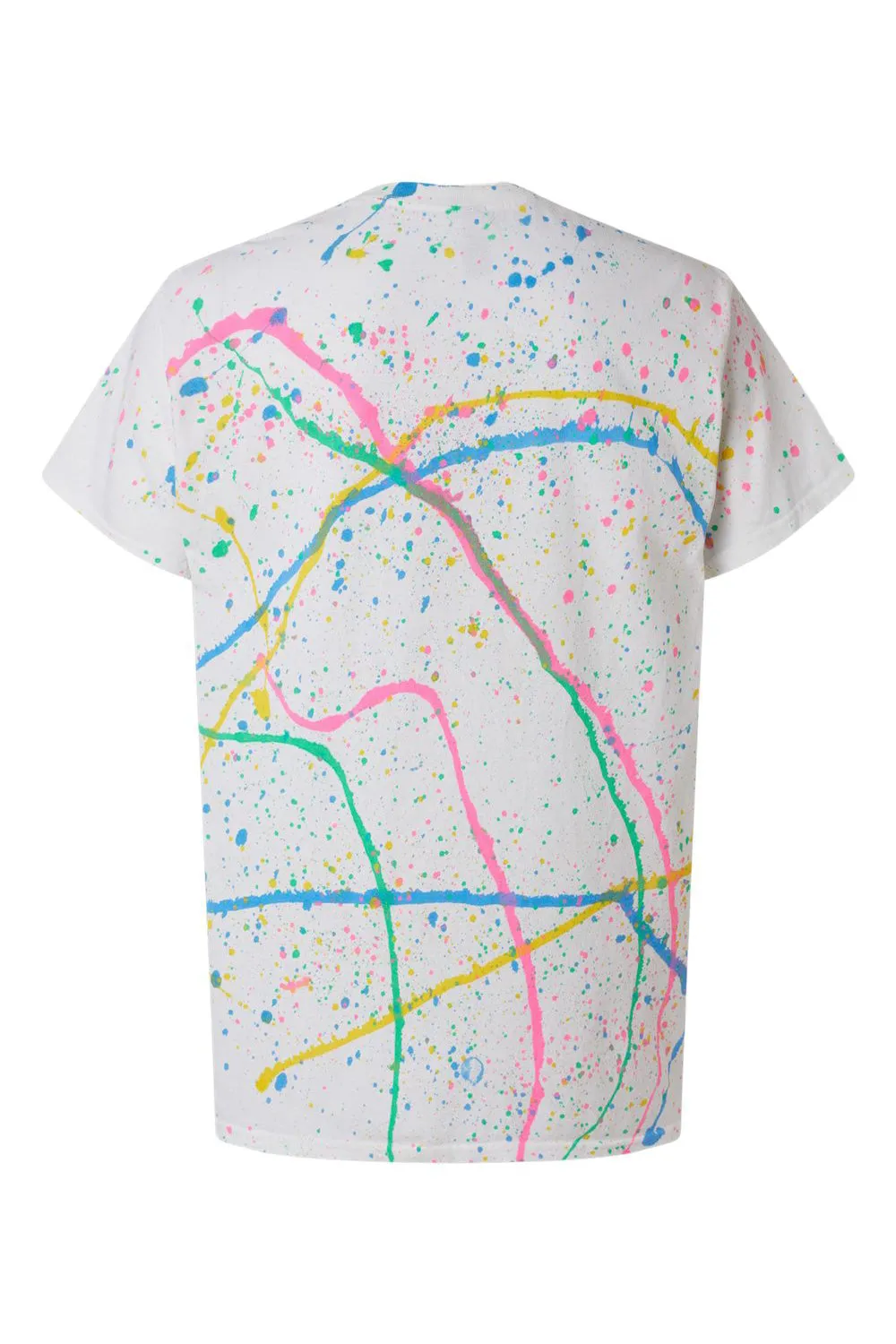 Dyenomite Mens Splatter Short Sleeve Crewneck T-Shirt - White/Rainbow Clothing Dyenomite