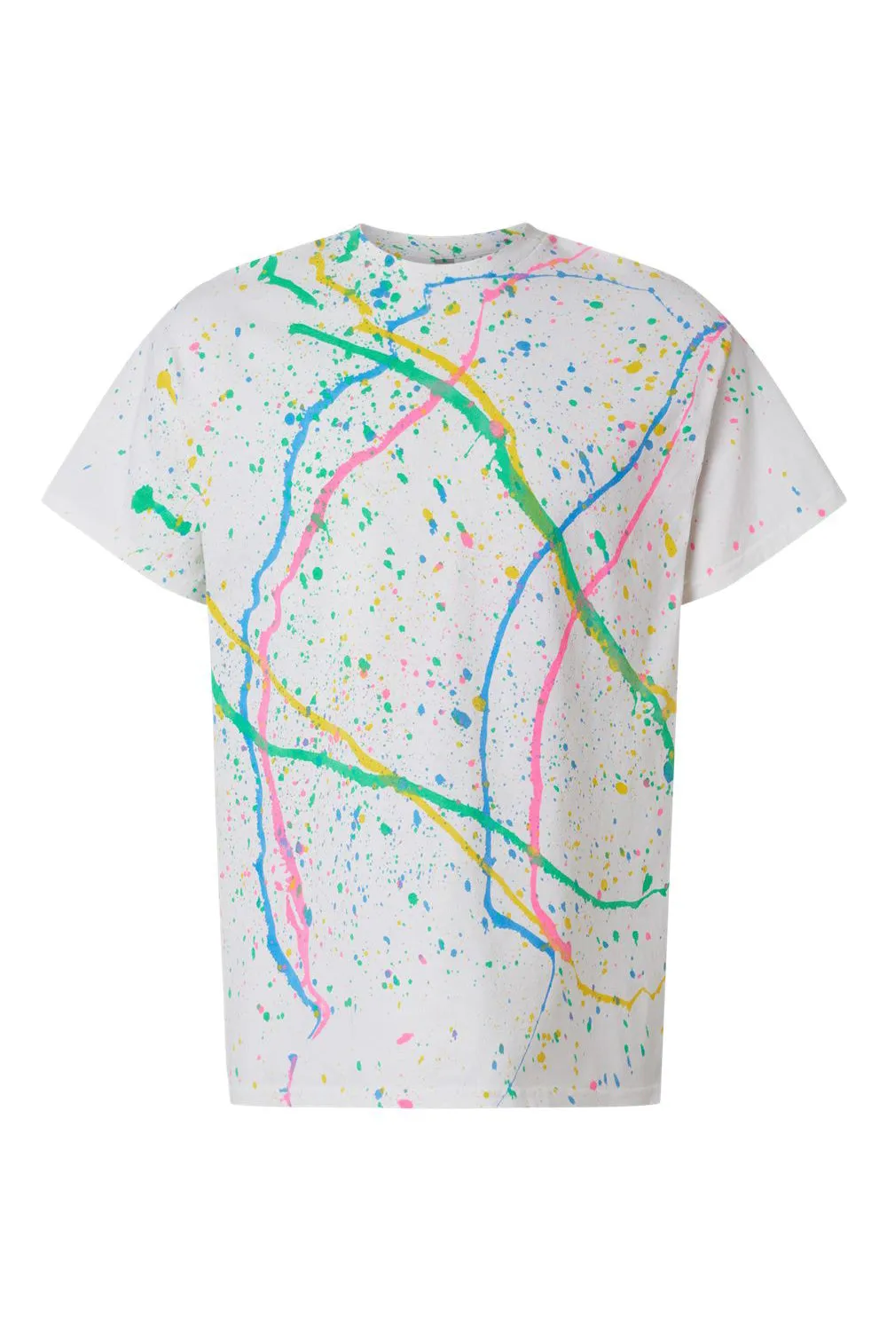 Dyenomite Mens Splatter Short Sleeve Crewneck T-Shirt - White/Rainbow Clothing Dyenomite