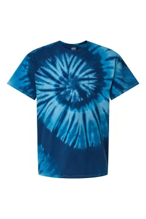 Dyenomite Mens Tide Tie Dyed Short Sleeve Crewneck T-Shirt - Blue Tide Clothing Dyenomite
