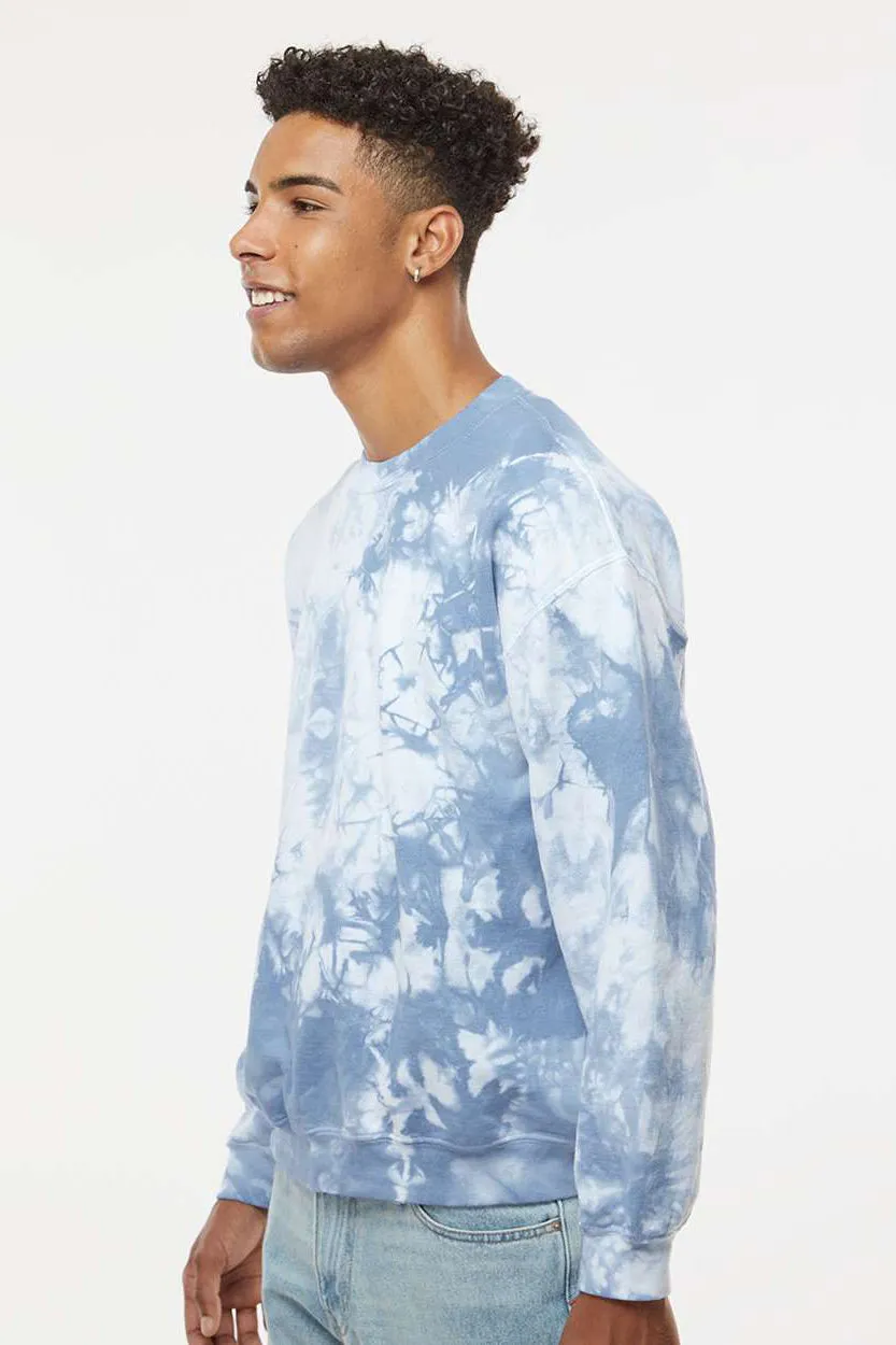 Dyenomite Mens Tie Dyed Crewneck Sweatshirt - Cloudy Sky Crystal Clothing Dyenomite