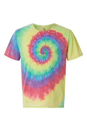 Dyenomite Mens Vintage Festival Tie Dyed Short Sleeve Crewneck T-Shirt - Classic Rainbow Spiral Clothing Dyenomite