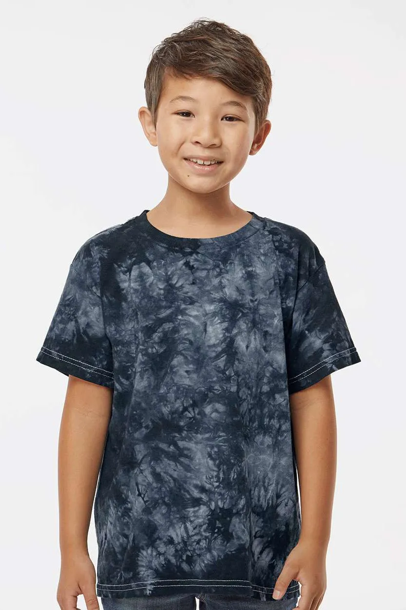 Dyenomite Youth Crystal Tie Dyed Short Sleeve Crewneck T-Shirt - Black Crystal Clothing Dyenomite