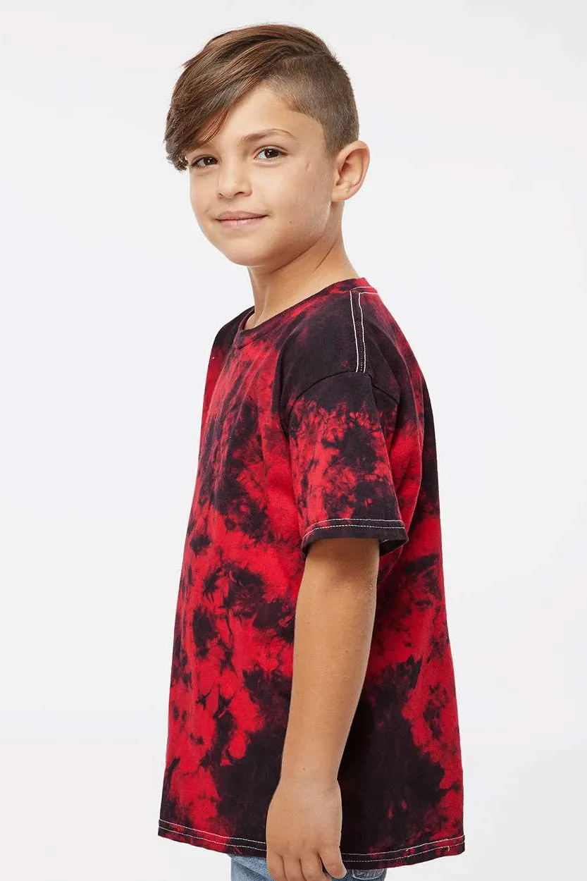 Dyenomite Youth Crystal Tie Dyed Short Sleeve Crewneck T-Shirt - Black/Red Crystal Clothing Dyenomite