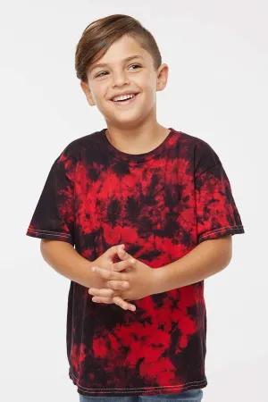 Dyenomite Youth Crystal Tie Dyed Short Sleeve Crewneck T-Shirt - Black/Red Crystal Clothing Dyenomite