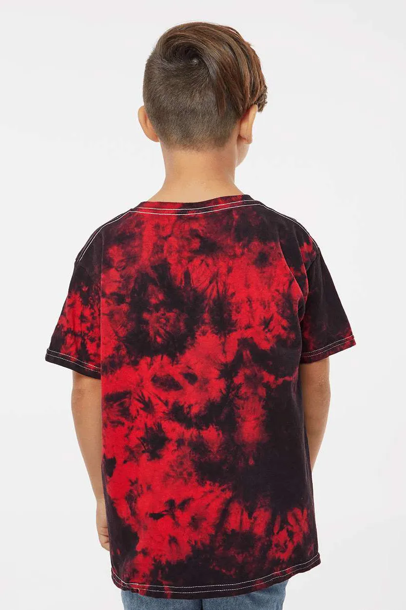 Dyenomite Youth Crystal Tie Dyed Short Sleeve Crewneck T-Shirt - Black/Red Crystal Clothing Dyenomite
