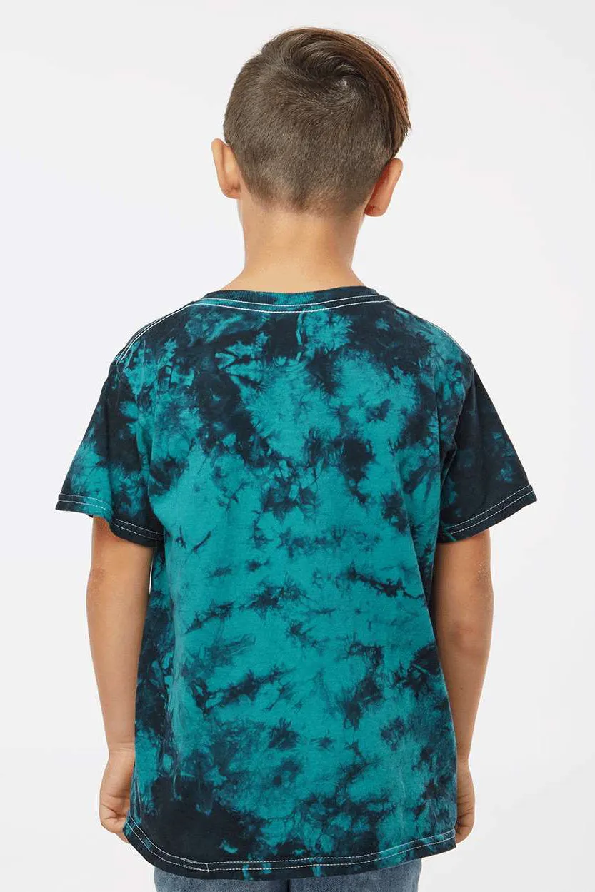 Dyenomite Youth Crystal Tie Dyed Short Sleeve Crewneck T-Shirt - Black/Teal Clothing Dyenomite