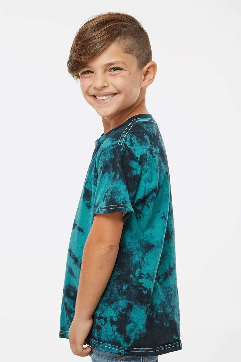 Dyenomite Youth Crystal Tie Dyed Short Sleeve Crewneck T-Shirt - Black/Teal Clothing Dyenomite
