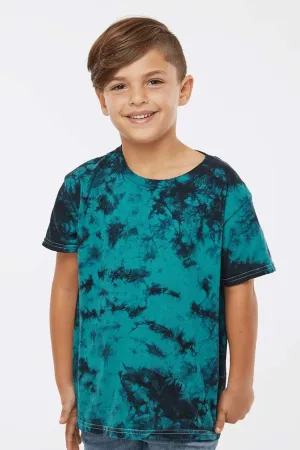 Dyenomite Youth Crystal Tie Dyed Short Sleeve Crewneck T-Shirt - Black/Teal Clothing Dyenomite