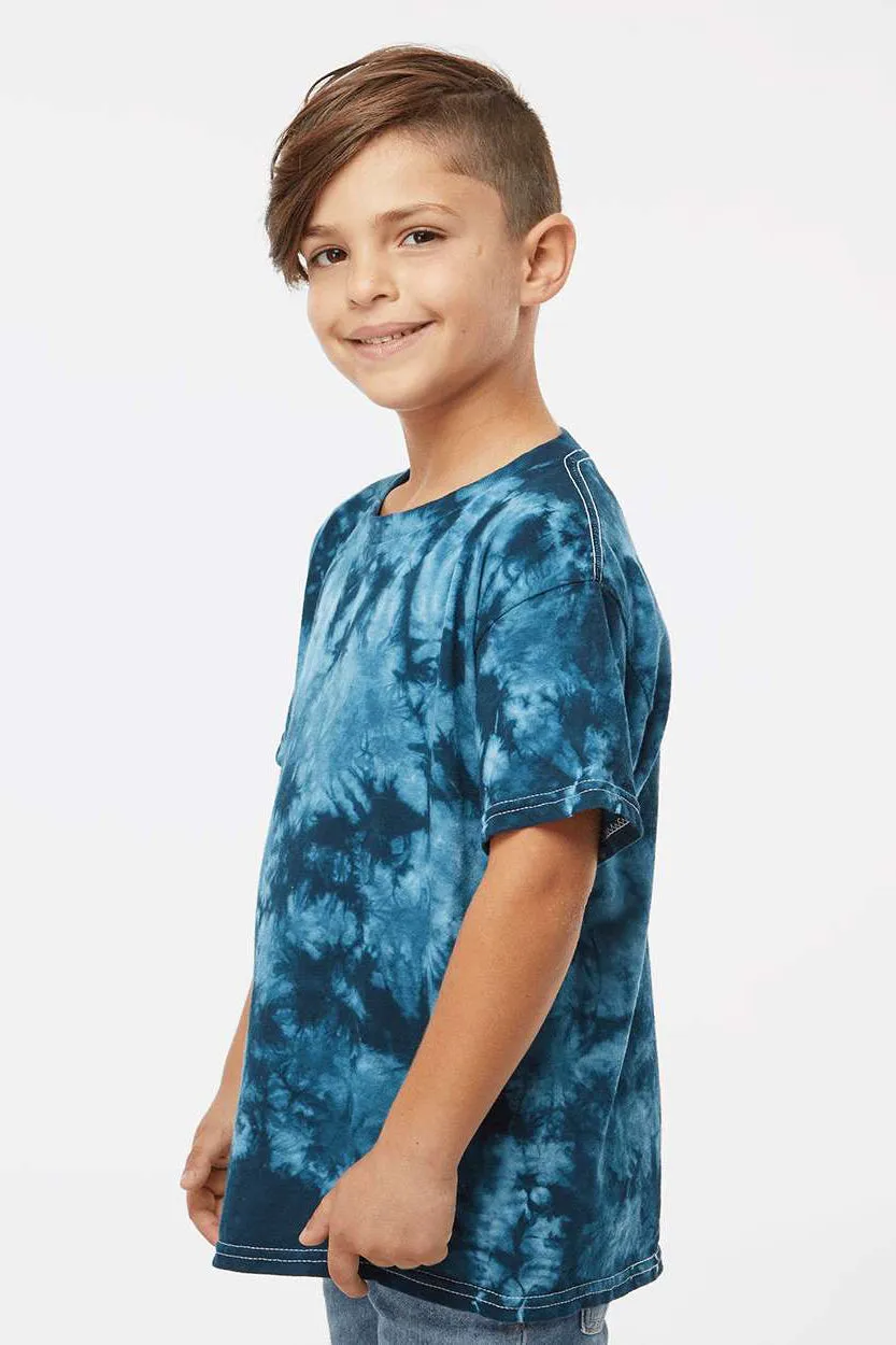 Dyenomite Youth Crystal Tie Dyed Short Sleeve Crewneck T-Shirt - Navy Blue Clothing Dyenomite