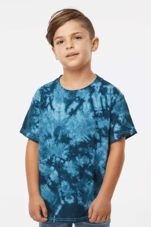 Dyenomite Youth Crystal Tie Dyed Short Sleeve Crewneck T-Shirt - Navy Blue Clothing Dyenomite