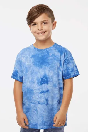Dyenomite Youth Crystal Tie Dyed Short Sleeve Crewneck T-Shirt - Royal Blue Clothing Dyenomite