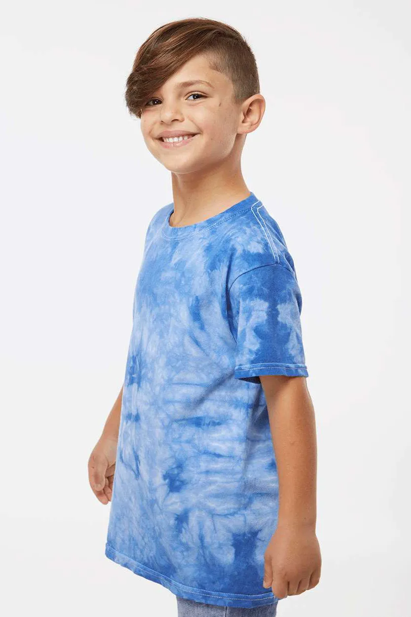 Dyenomite Youth Crystal Tie Dyed Short Sleeve Crewneck T-Shirt - Royal Blue Clothing Dyenomite