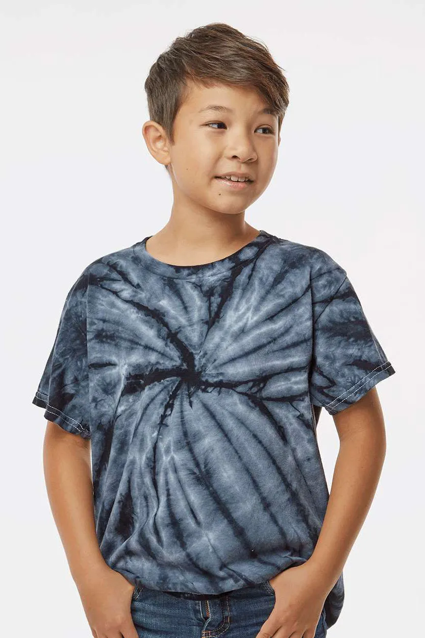 Dyenomite Youth Cyclone Pinwheel Tie Dyed Short Sleeve Crewneck T-Shirt - Black Clothing Dyenomite