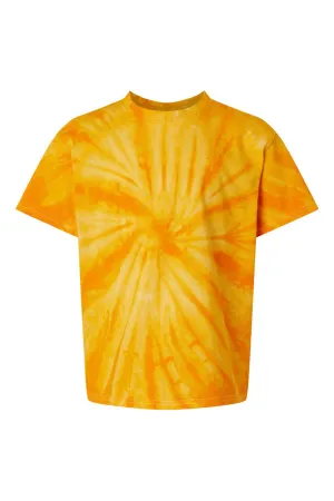 Dyenomite Youth Cyclone Pinwheel Tie Dyed Short Sleeve Crewneck T-Shirt - Gold Clothing Dyenomite