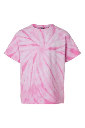 Dyenomite Youth Cyclone Pinwheel Tie Dyed Short Sleeve Crewneck T-Shirt - Pink Clothing Dyenomite