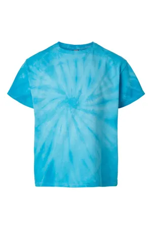 Dyenomite Youth Cyclone Pinwheel Tie Dyed Short Sleeve Crewneck T-Shirt - Turquoise Clothing Dyenomite