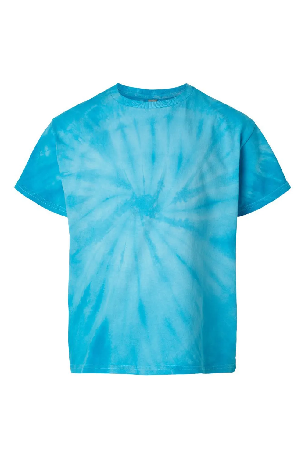 Dyenomite Youth Cyclone Pinwheel Tie Dyed Short Sleeve Crewneck T-Shirt - Turquoise Clothing Dyenomite