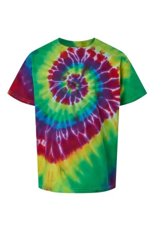Dyenomite Youth Spiral Tie Dyed Short Sleeve Crewneck T-Shirt - Classic Rainbow Spiral Clothing Dyenomite