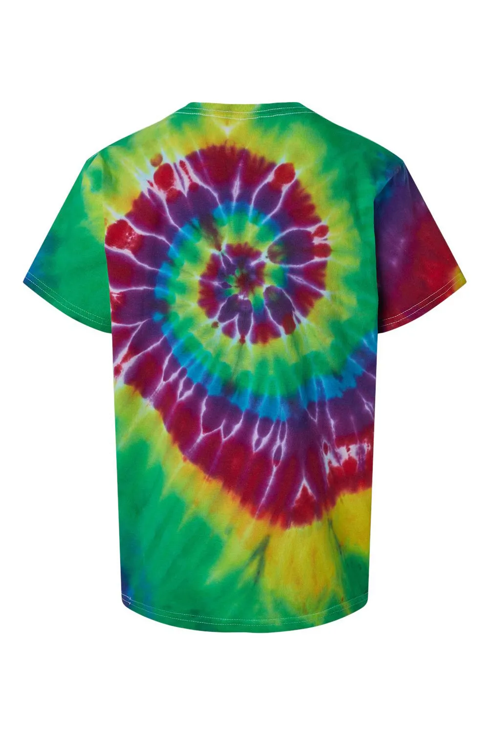 Dyenomite Youth Spiral Tie Dyed Short Sleeve Crewneck T-Shirt - Classic Rainbow Spiral Clothing Dyenomite