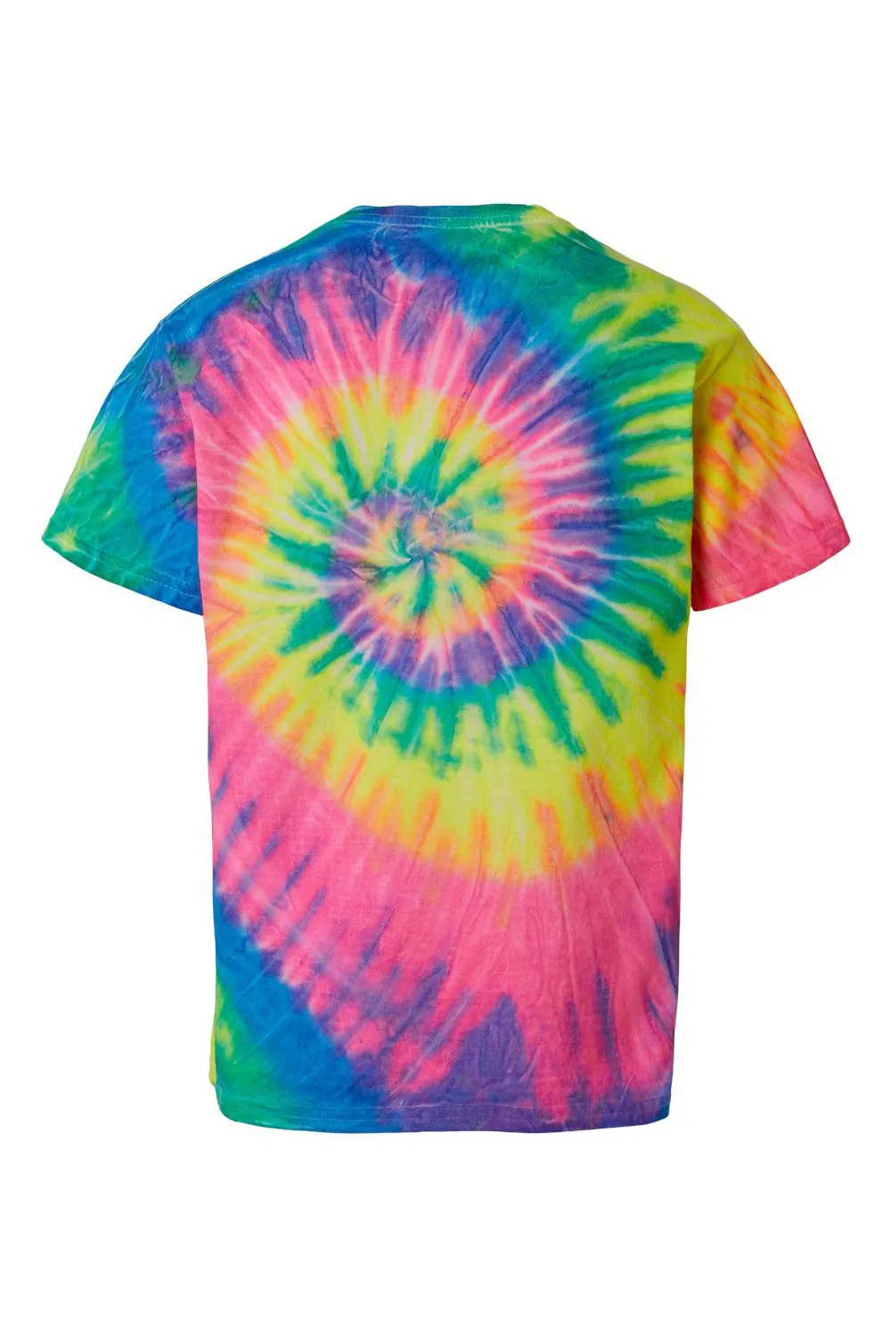 Dyenomite Youth Spiral Tie Dyed Short Sleeve Crewneck T-Shirt - Fluorescent Rainbow Spiral Clothing Dyenomite