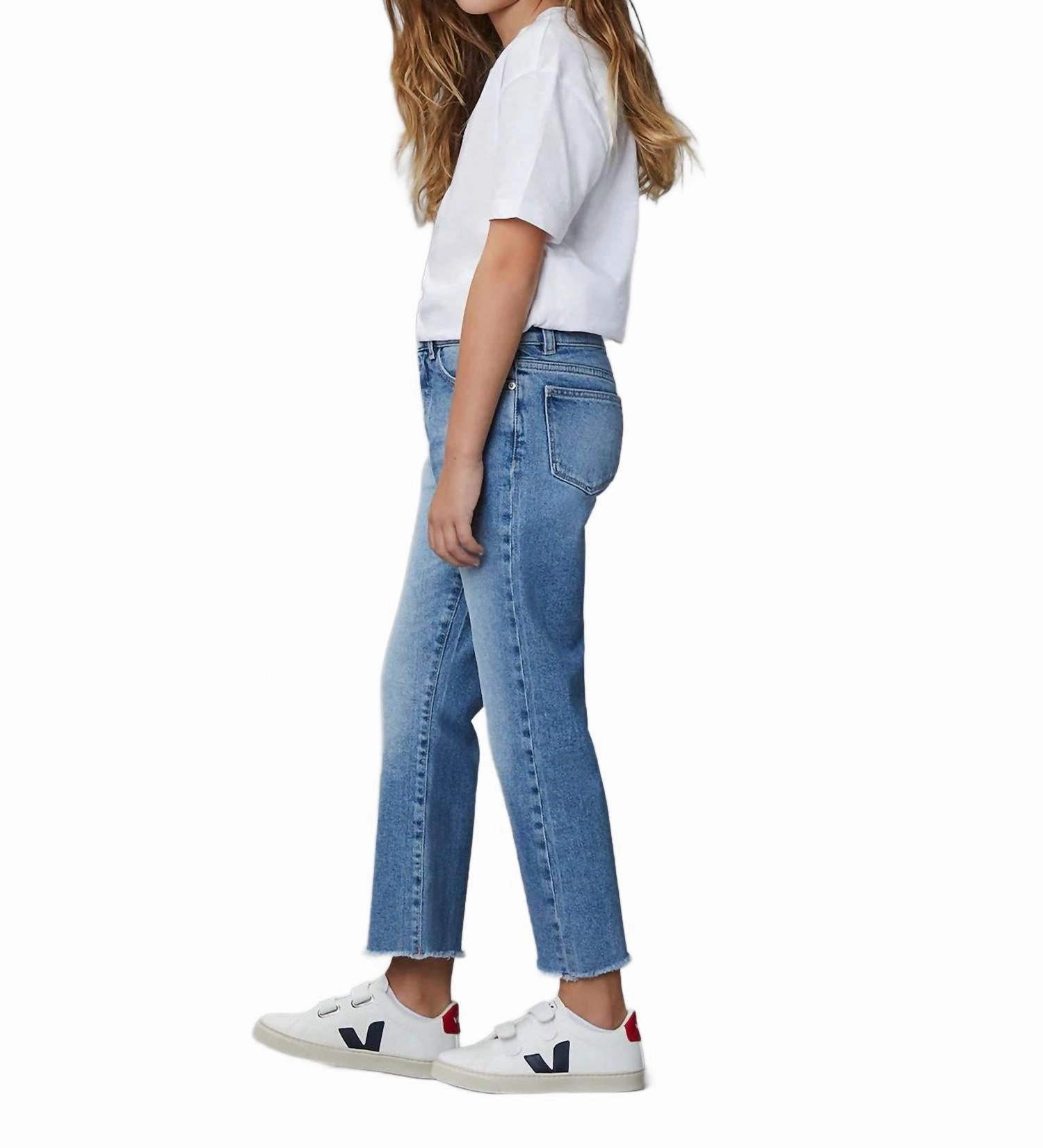 Emie Straight Hi Rise Stretch Jeans In Blue Girls Ripped Skinny Jeans