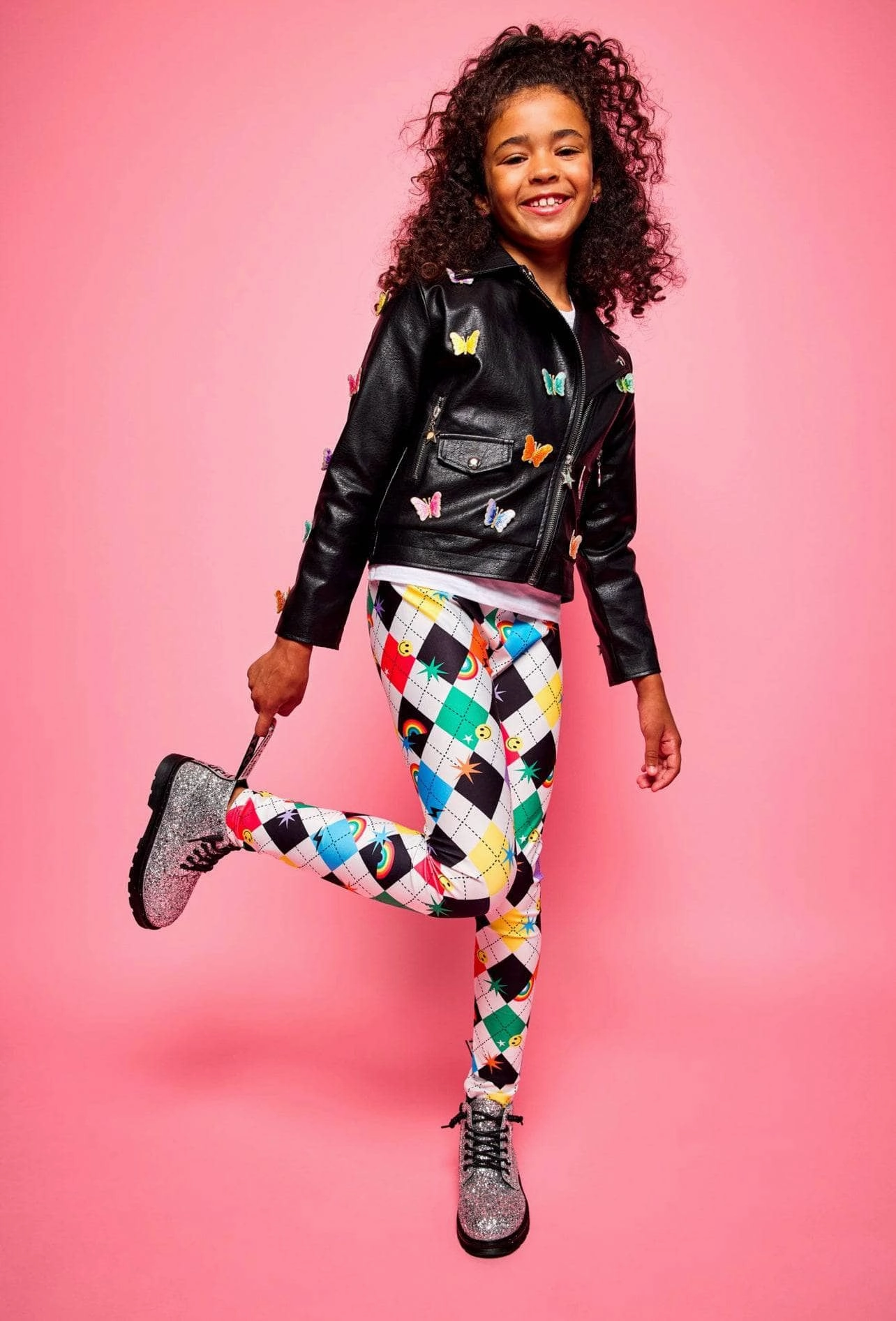 Emoji Checkered Leggings leggings girls, wide leg pants girls