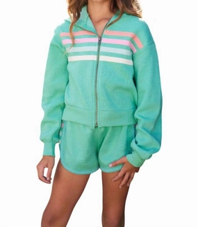 Fleece Hoodie With Stripes In Heather Green ruffle tops girls, long sleeve tees girls
