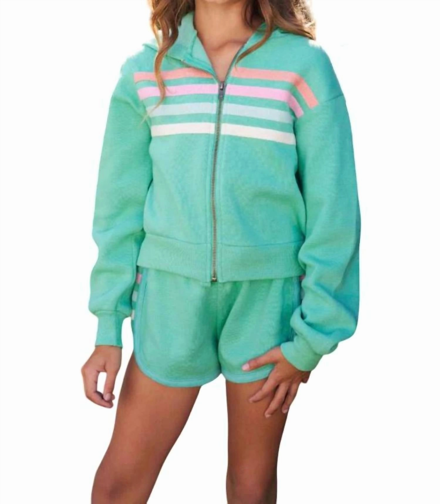 Fleece Hoodie With Stripes In Heather Green ruffle tops girls, long sleeve tees girls