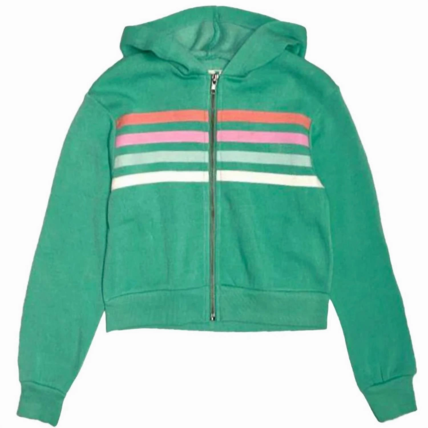 Fleece Hoodie With Stripes In Heather Green Girls Tunic Top