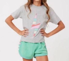 Fleece Shorts With Stripes In Heather Green girls bermuda shorts, bike shorts girls