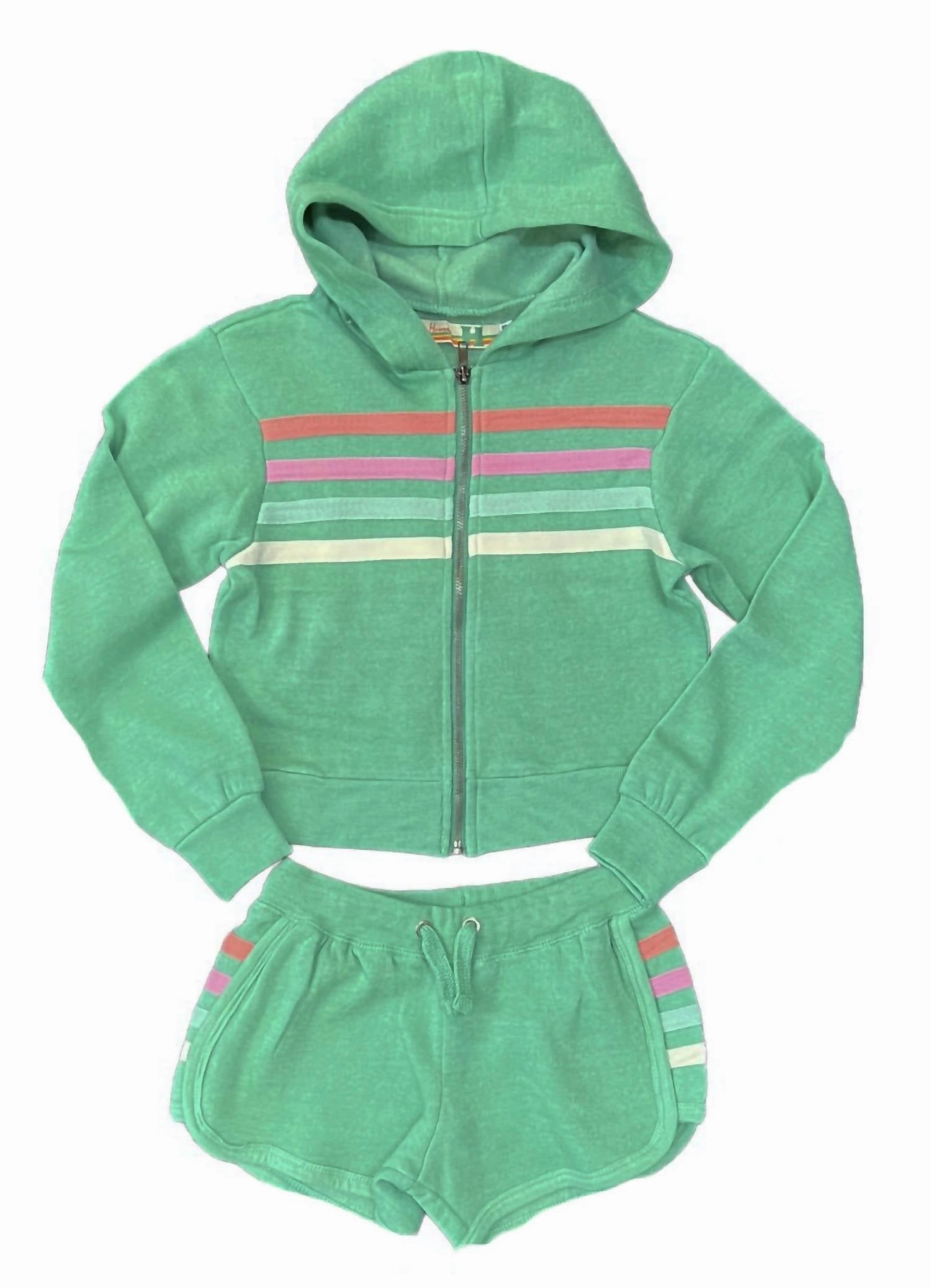 Fleece Shorts With Stripes In Heather Green Girls Scallop Hem Shorts