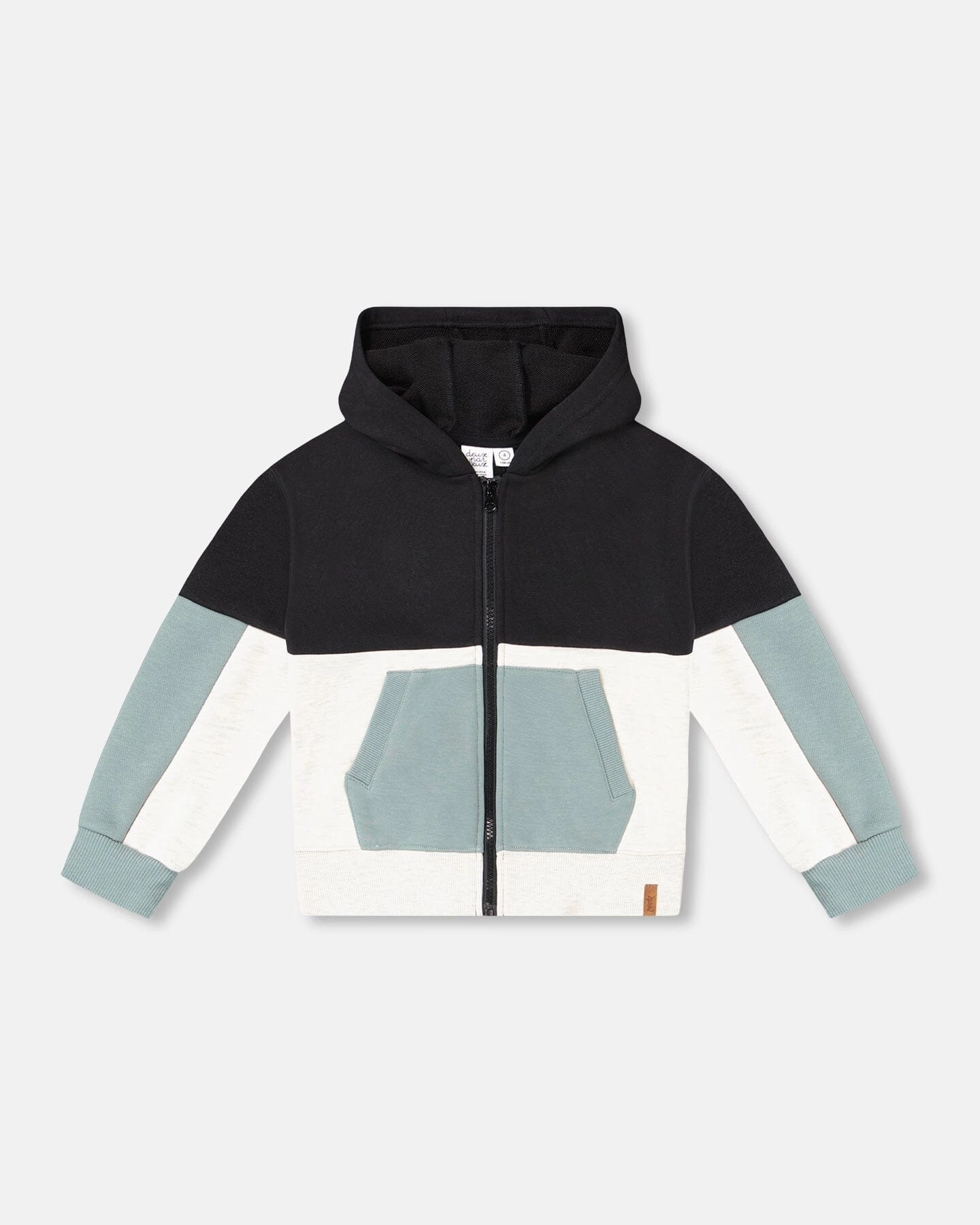 French Terry Color Block Full Zip Hoodie Cardigan Sweatshirt Black, Teal And Shimmer boys cable knit, zip up knitwear boys