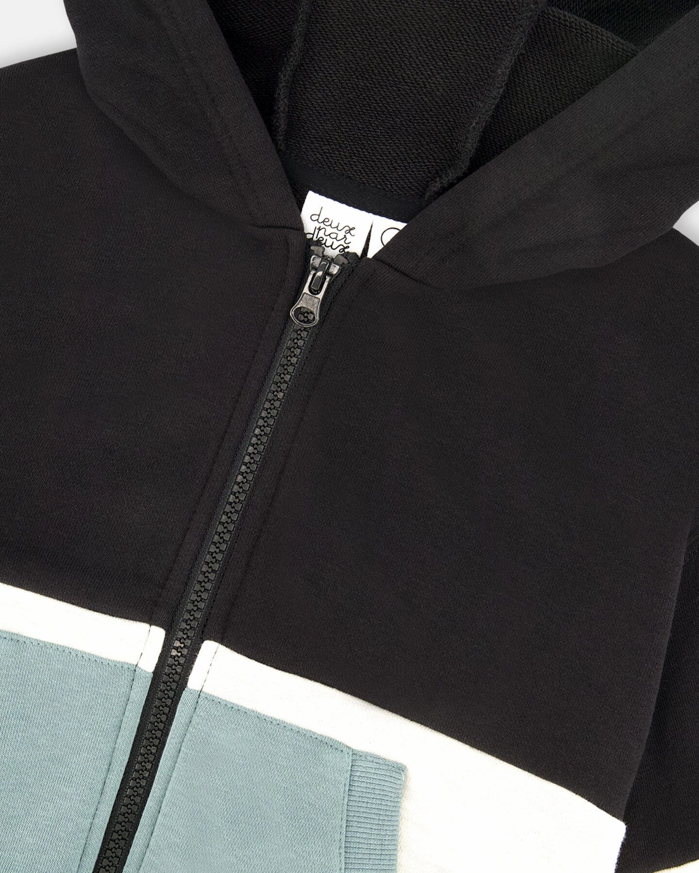 French Terry Color Block Full Zip Hoodie Cardigan Sweatshirt Black, Teal And Shimmer Boys Half Zip Pullover