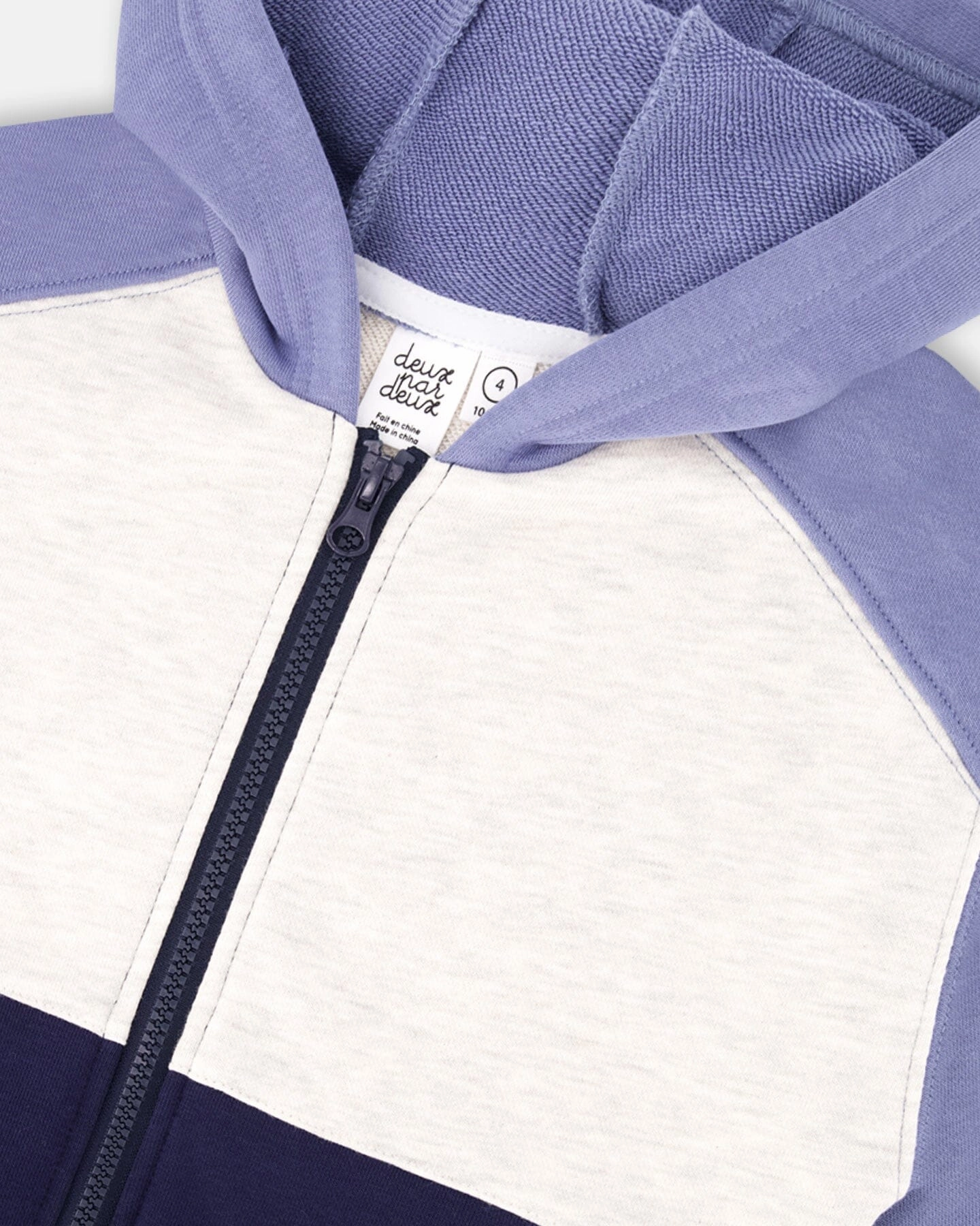 French Terry Color Block Full Zip Hoodie Sweatshirt Blue, Navy And Cream Boys Half Zip Pullover