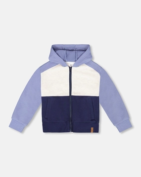 French Terry Color Block Full Zip Hoodie Sweatshirt Blue, Navy And Cream boys cable knit, zip up knitwear boys