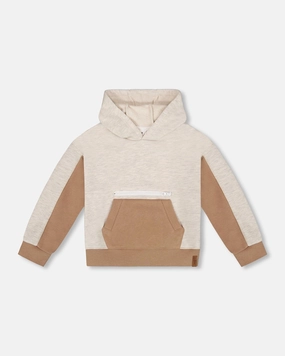 French Terry Color Block Pullover Hoodie Sweatshirt Beige And Off-White boys cable knit, zip up knitwear boys