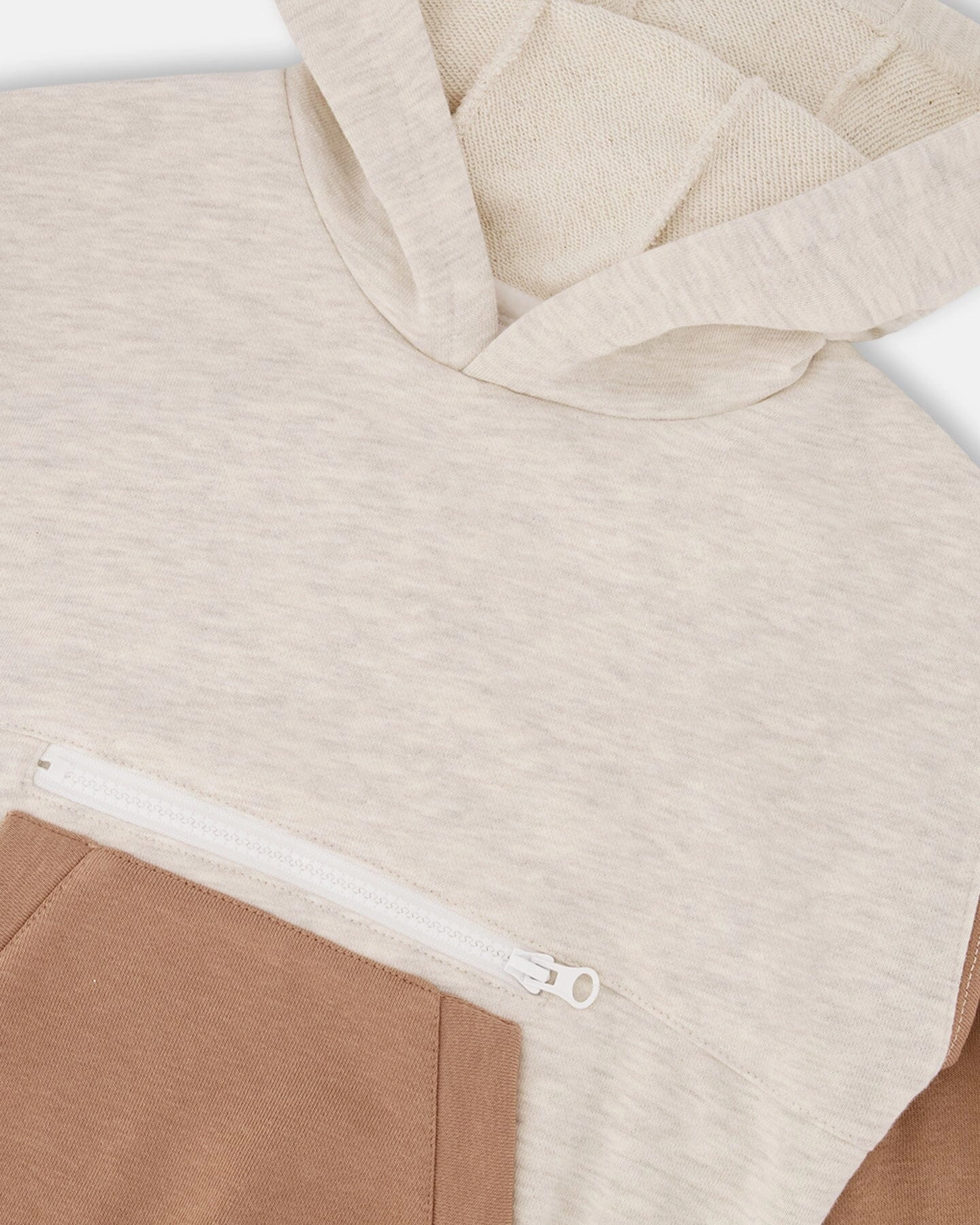 French Terry Color Block Pullover Hoodie Sweatshirt Beige And Off-White Boys Half Zip Pullover