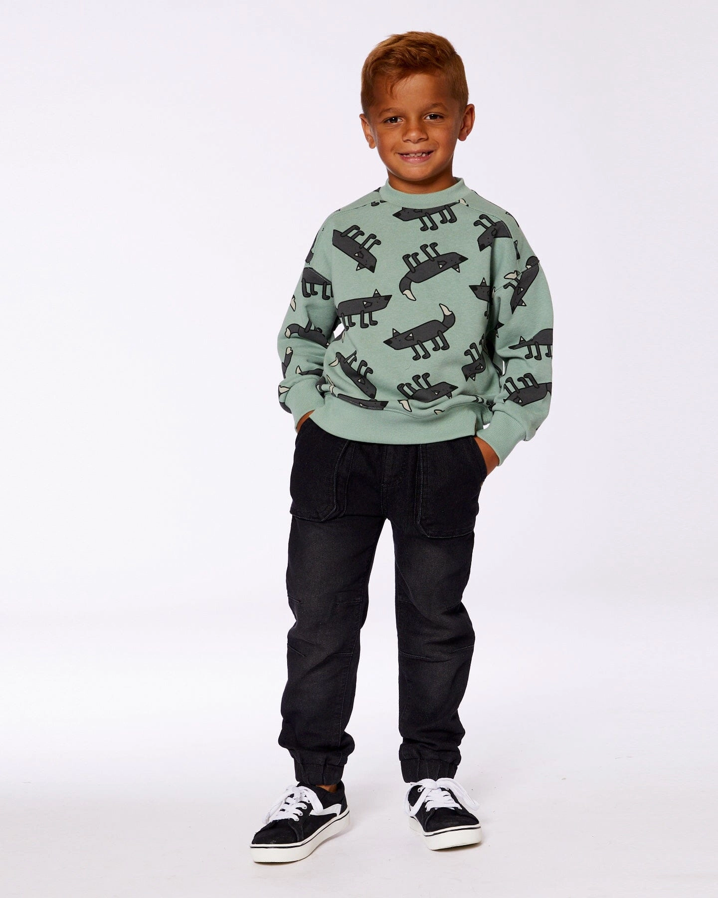 French Terry Denim Jogger Pant Black Jeans Boys Elastic Waist Trousers