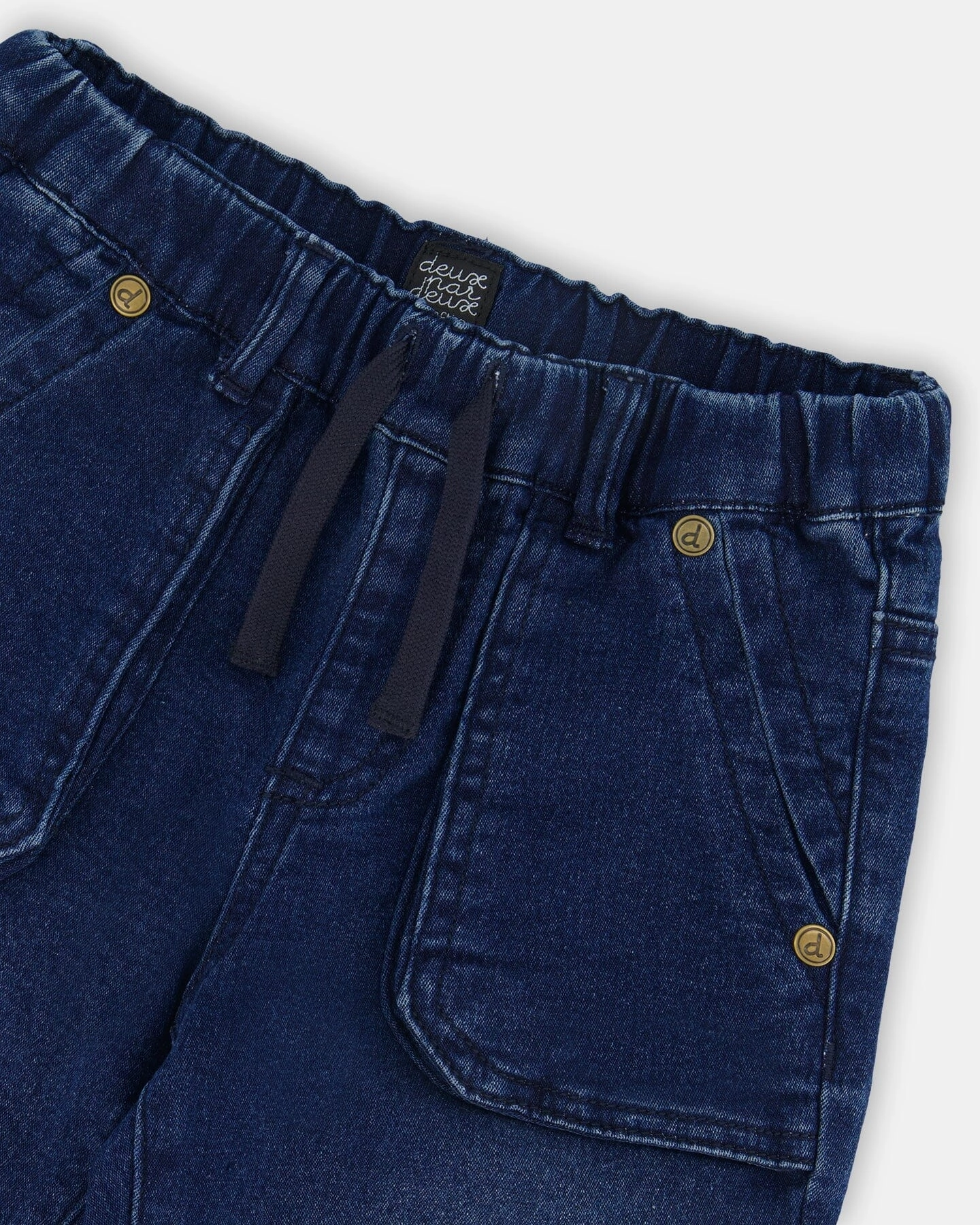 French Terry Denim Jogger Pant Dark Denim Blue Boys Elastic Waist Trousers
