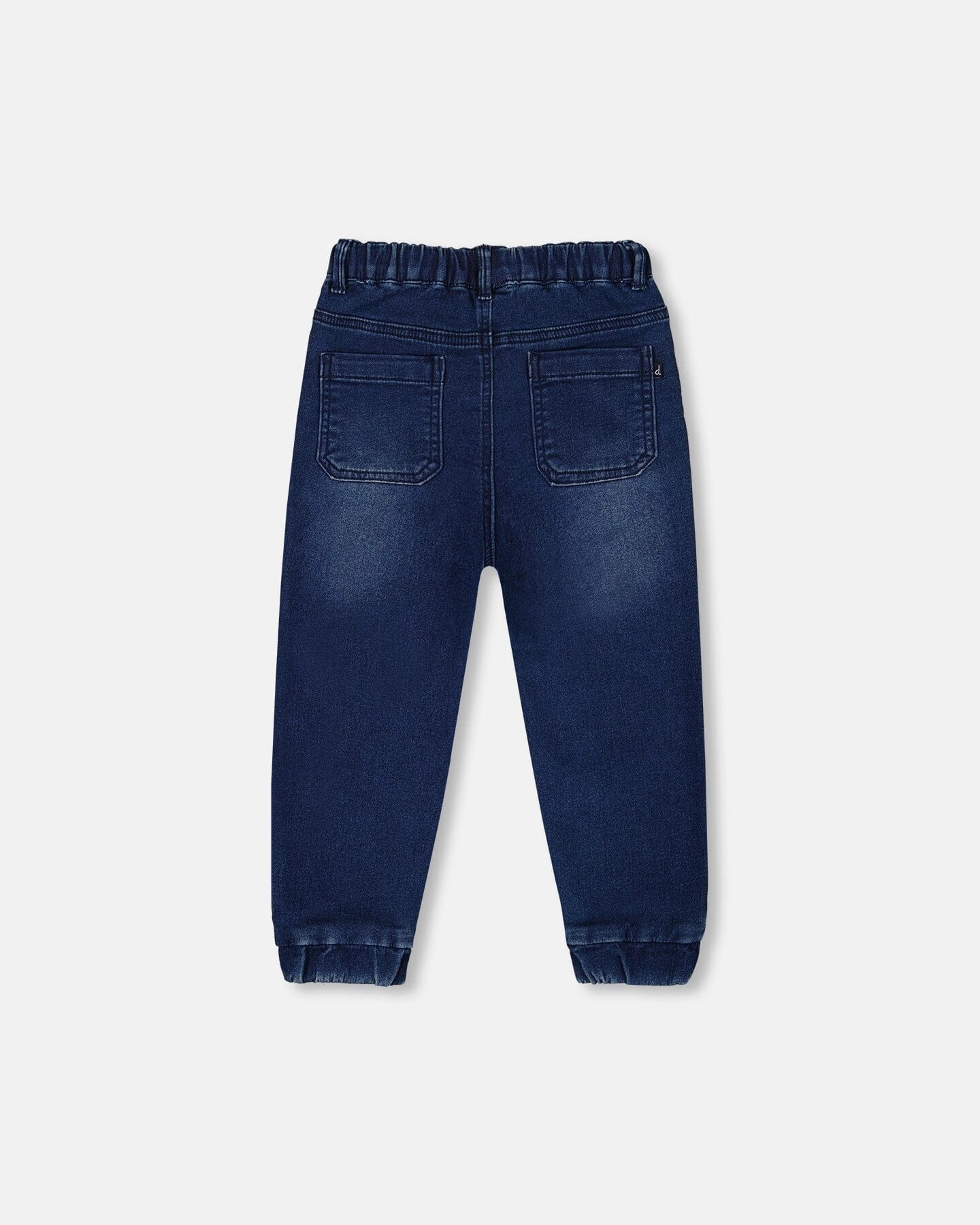 French Terry Denim Jogger Pant Dark Denim Blue Boys Elastic Waist Trousers
