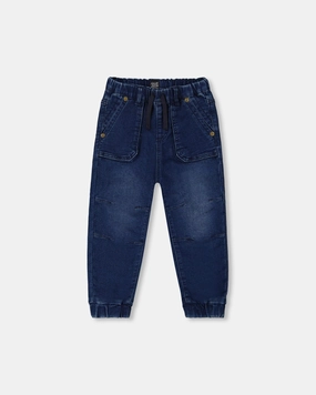 French Terry Denim Jogger Pant Dark Denim Blue boys jogger pants, school uniform pants boys