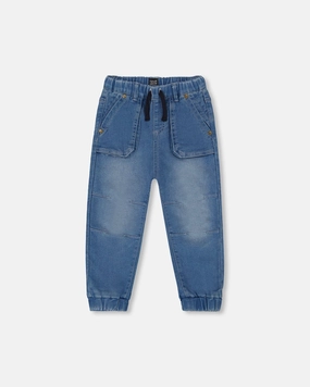 French Terry Denim Jogger Pant Denim Blue boys jogger pants, school uniform pants boys