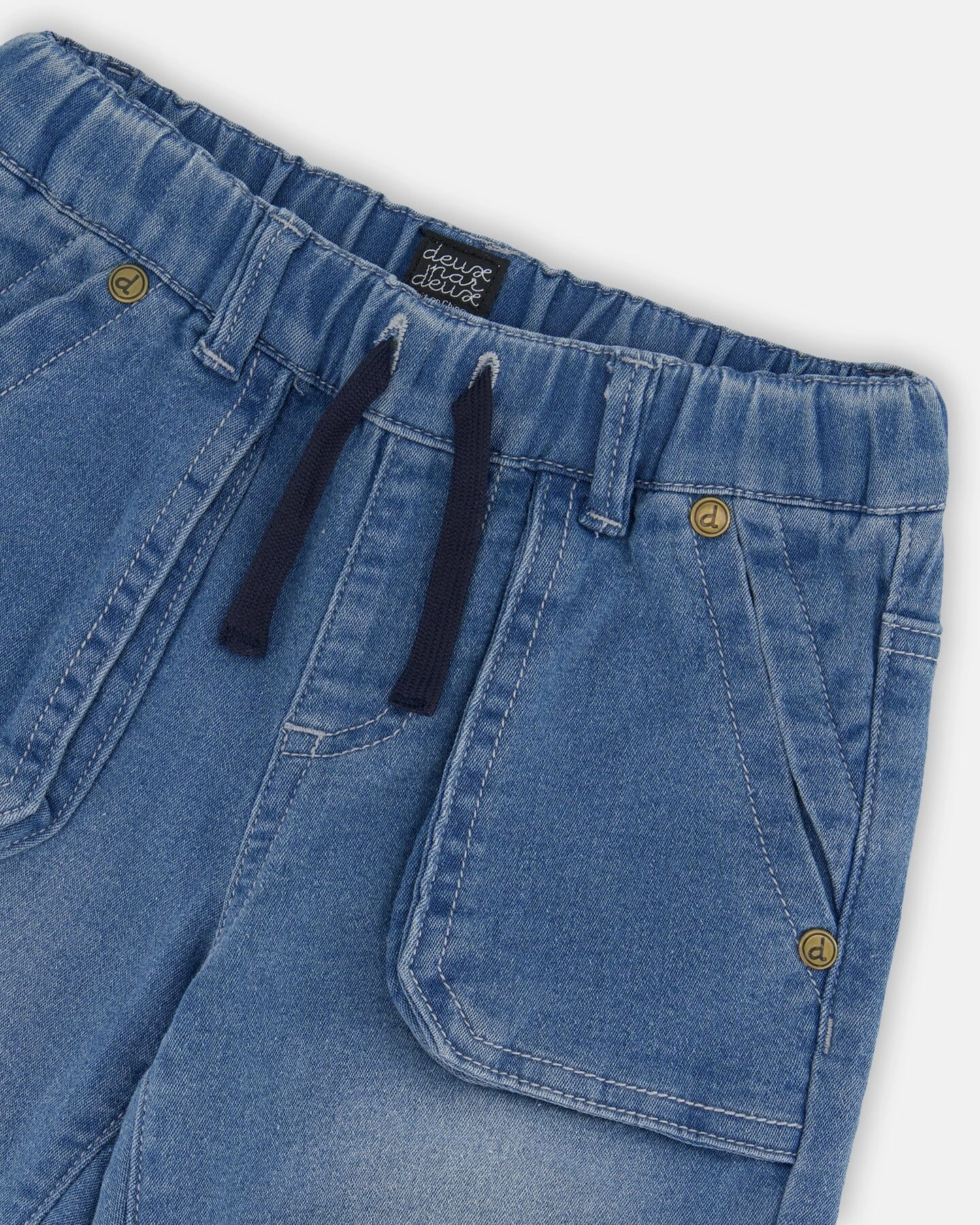 French Terry Denim Jogger Pant Denim Blue Boys Elastic Waist Trousers