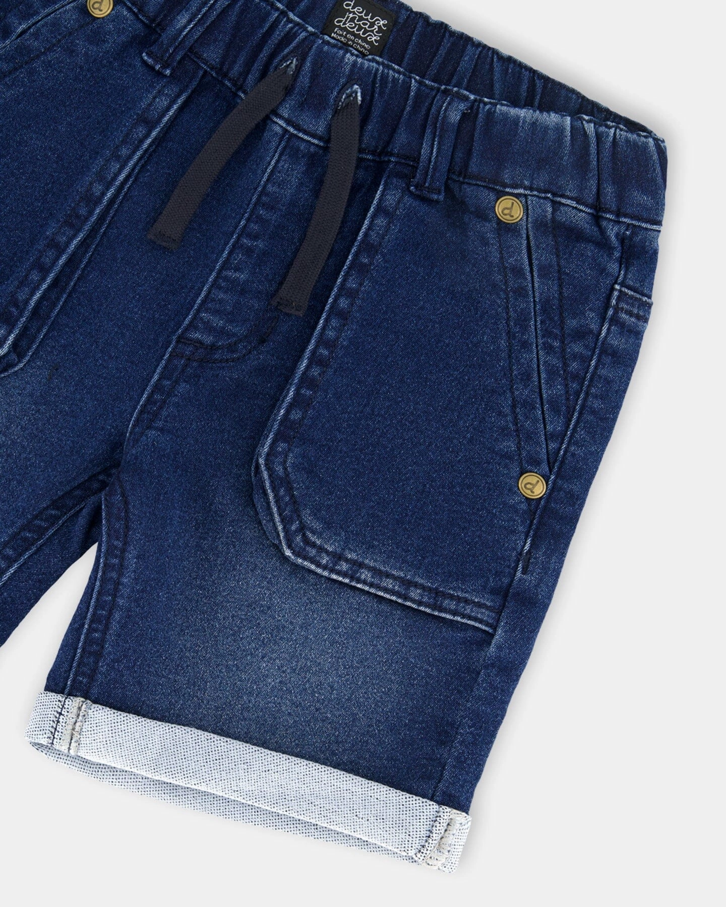 French Terry Denim Short Dark Denim Blue Boys Drawstring Athletic Shorts