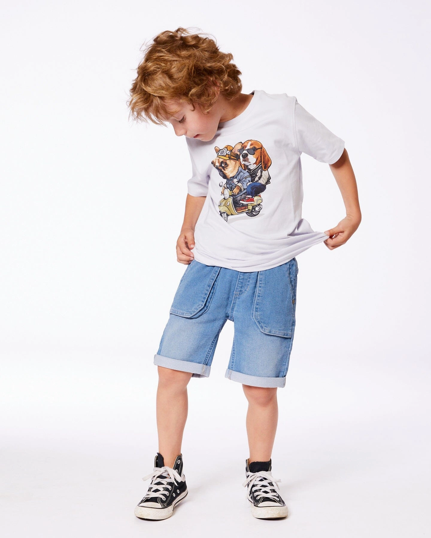 French Terry Denim Short Denim Blue Boys Drawstring Athletic Shorts