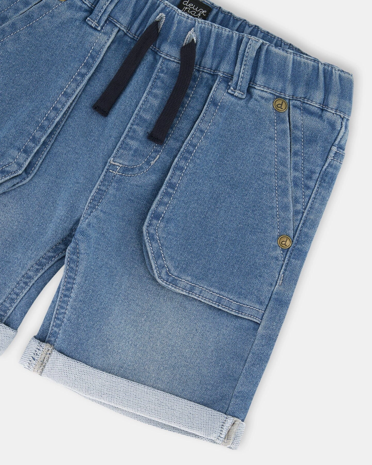 French Terry Denim Short Denim Blue Boys Drawstring Athletic Shorts