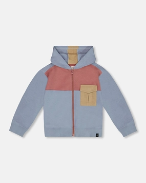 French Terry Full Zip Hoodie Sweatshirt Pale Blue And Dark Old Rose boys cable knit, zip up knitwear boys