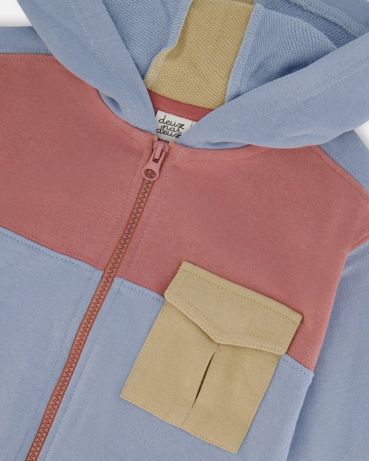 French Terry Full Zip Hoodie Sweatshirt Pale Blue And Dark Old Rose Boys Half Zip Pullover